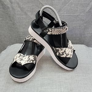 kate spade Black & Snake Print Platform Sandals with White Sole